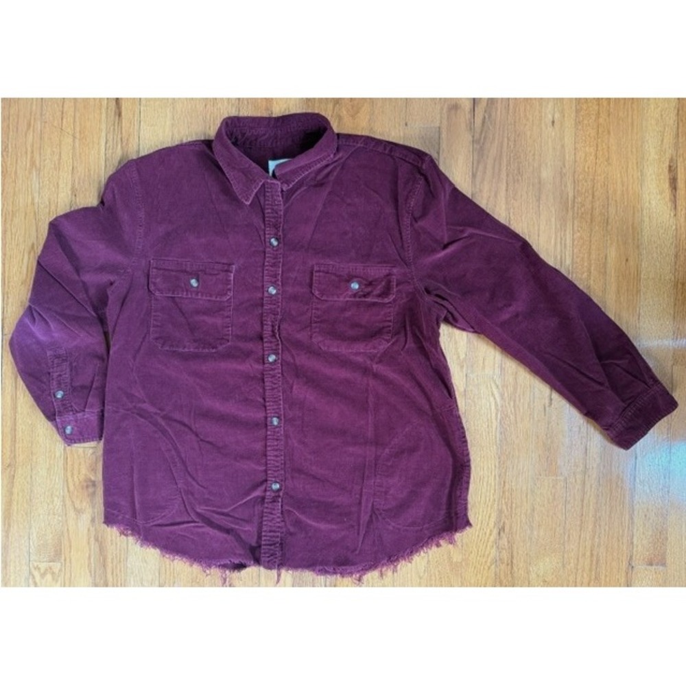 Burgundy Corduroy button down shirt floral embroidery, American Eagle, size XXL